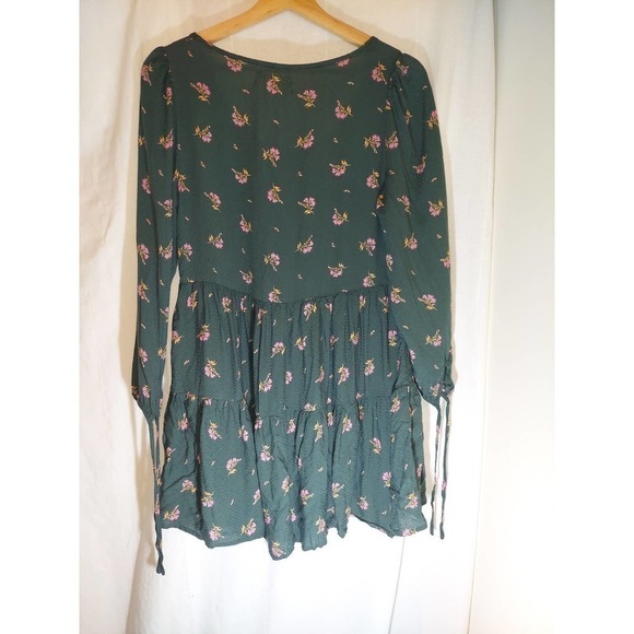 URBAN Outfitters Forest Green Dress Pink Floral Pattern,Small - Picture 7 of 10
